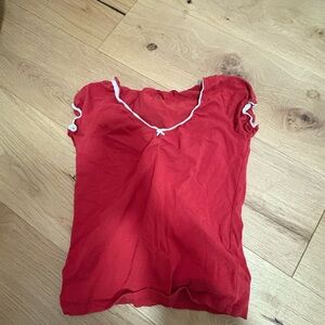 Red Women's Top with White Trim Brandy Melville
